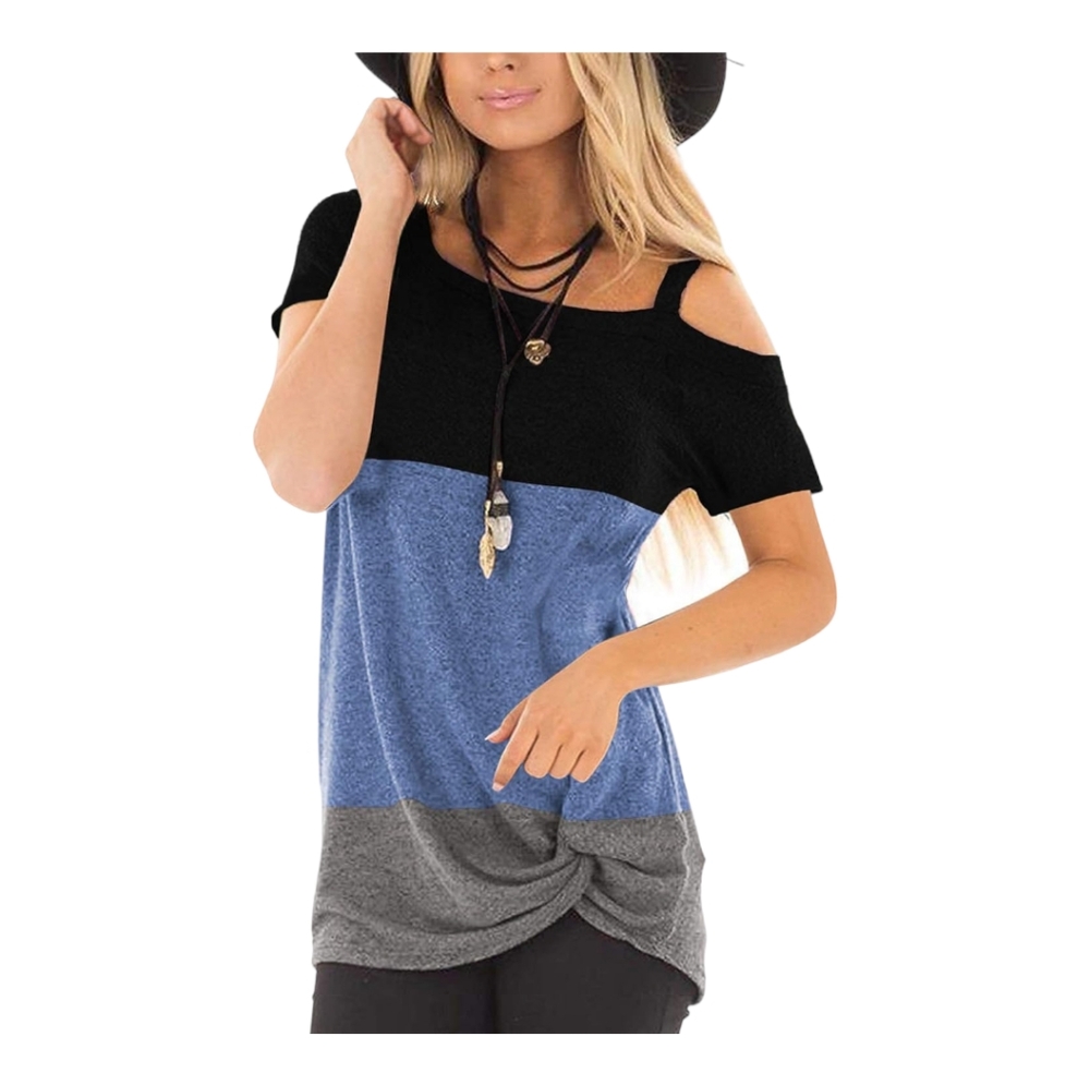 TEMOFON Cold Shoulder Top Short Sleeve Twist Knot Tunic Blouse